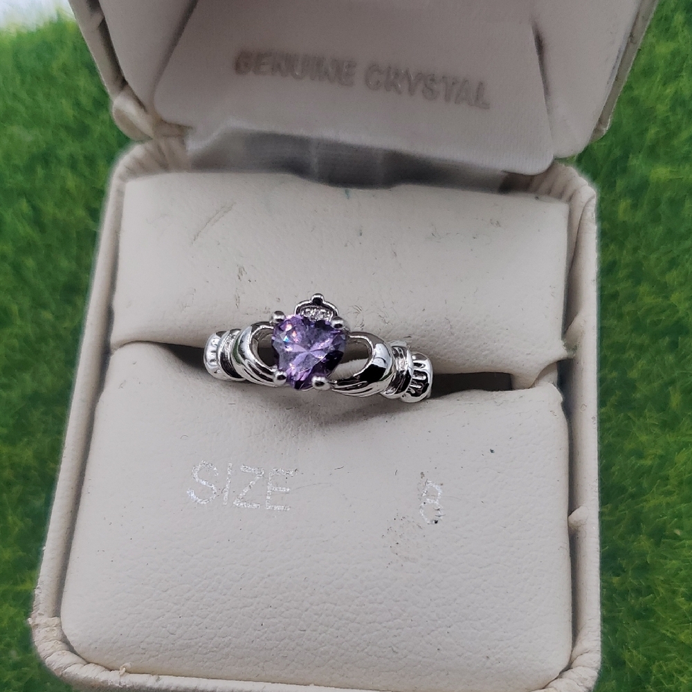Genuine Crystal Silver Ring with Purple Heart R817 Size 8